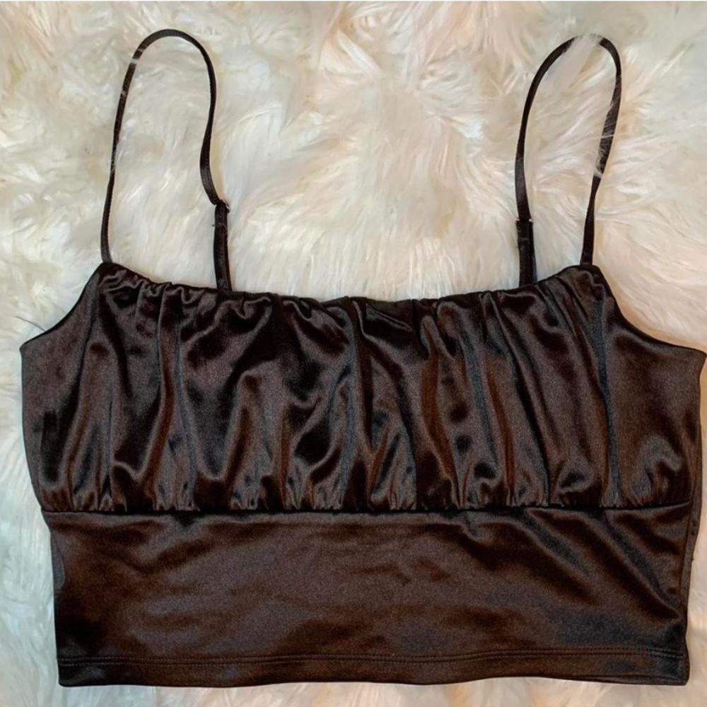 H&M brown silk ruched top